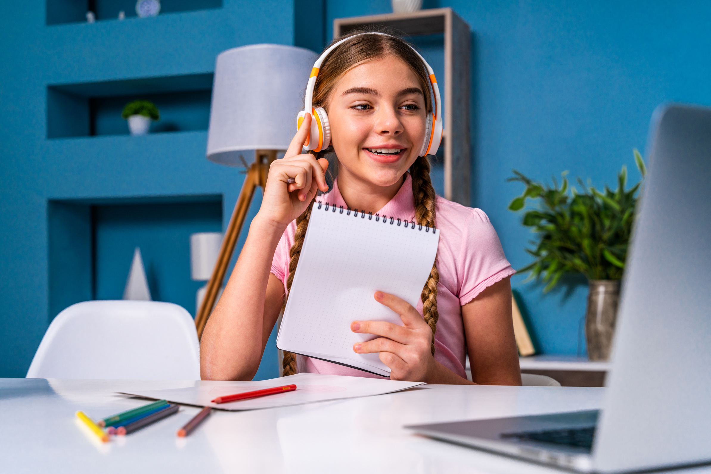 Child Learning at Home with Computer Laptop